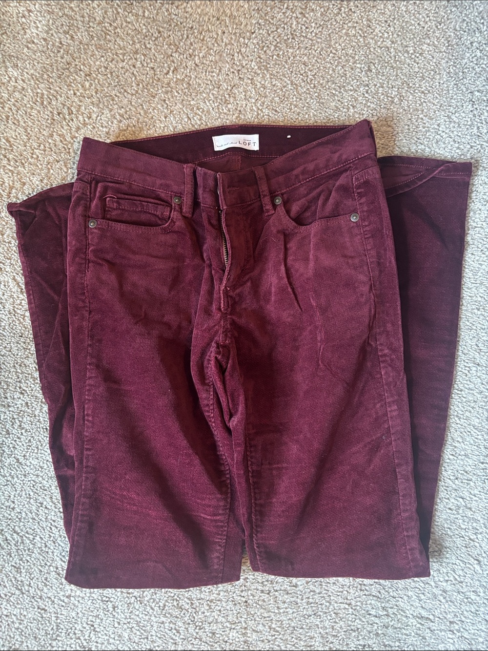 LOFT Women's Straight Leg Corduroy Pants in Burgundy
